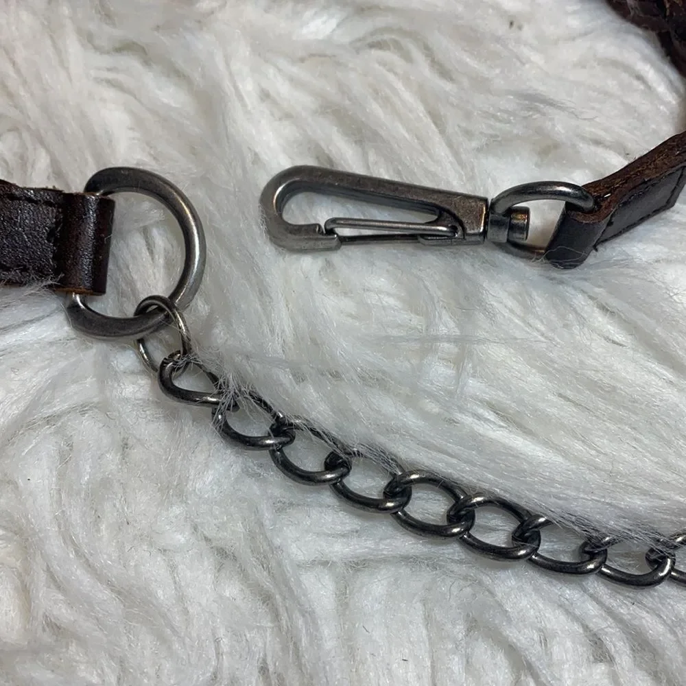 🟢3 for $20——-BEADED Leather belt braided women’s size M/L with 6” chain link